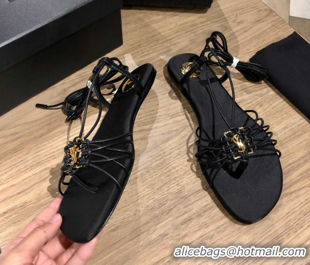 Top Grade Saint Laurent Babylone Sandals in Smooth Leather Black 5052319