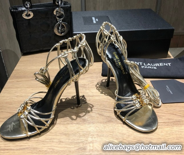 Good Product Saint Laurent Babylone Sandals in Smooth Leather 10.5cm Heel Gold 5052321