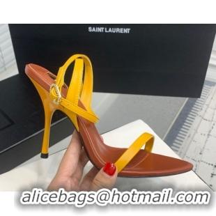 Popular Style Saint Laurent Silk High Heel Sandals 10.5cm with Ankle Strap Yellow 0604072