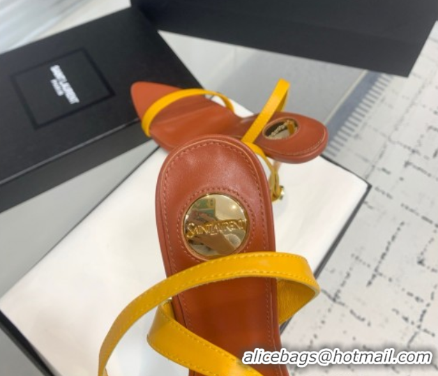 Popular Style Saint Laurent Silk High Heel Sandals 10.5cm with Ankle Strap Yellow 0604072