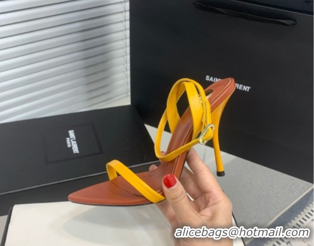 Popular Style Saint Laurent Silk High Heel Sandals 10.5cm with Ankle Strap Yellow 0604072