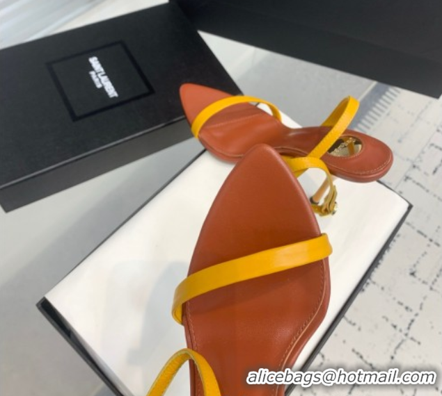 Popular Style Saint Laurent Silk High Heel Sandals 10.5cm with Ankle Strap Yellow 0604072
