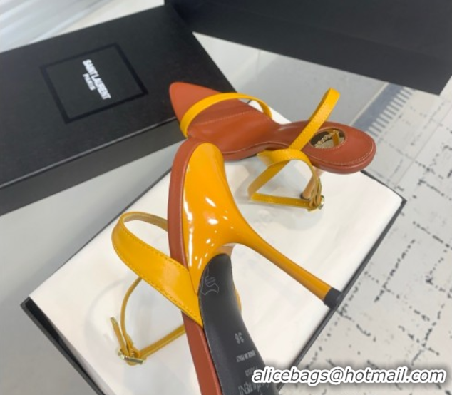 Popular Style Saint Laurent Silk High Heel Sandals 10.5cm with Ankle Strap Yellow 0604072