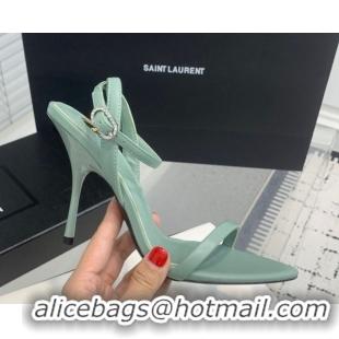 Charming Saint Laurent Silk High Heel Sandals 10.5cm with Ankle Strap Light Green 0604073