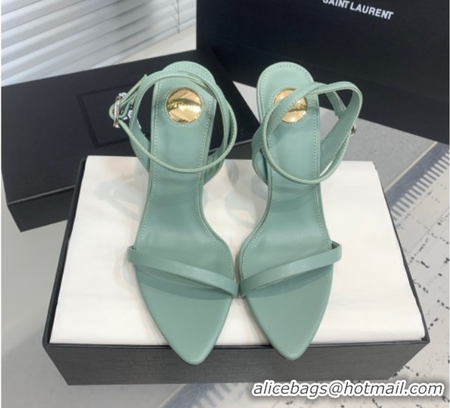 Charming Saint Laurent Silk High Heel Sandals 10.5cm with Ankle Strap Light Green 0604073