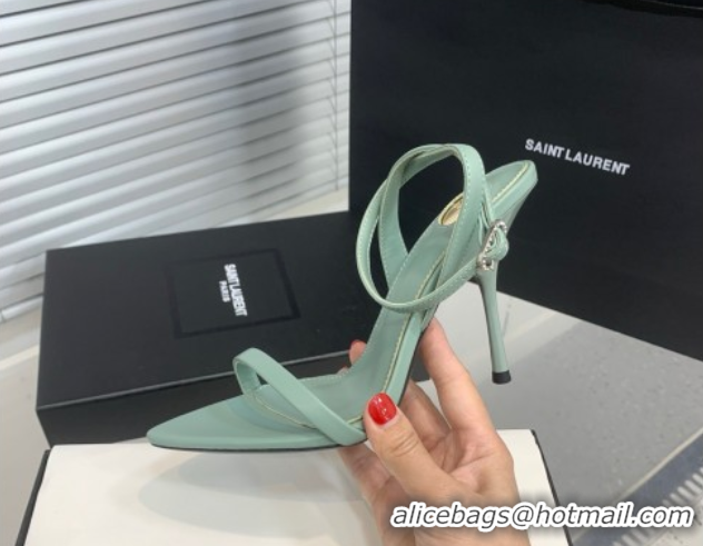 Charming Saint Laurent Silk High Heel Sandals 10.5cm with Ankle Strap Light Green 0604073