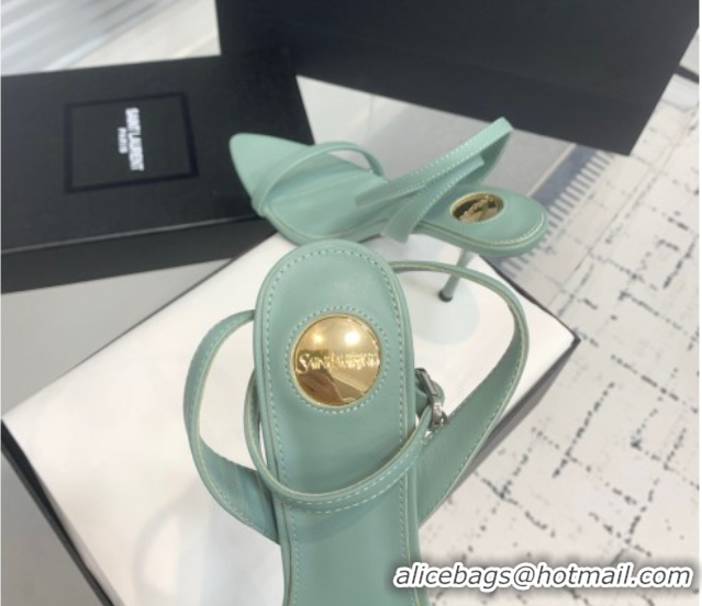 Charming Saint Laurent Silk High Heel Sandals 10.5cm with Ankle Strap Light Green 0604073