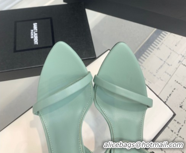 Charming Saint Laurent Silk High Heel Sandals 10.5cm with Ankle Strap Light Green 0604073