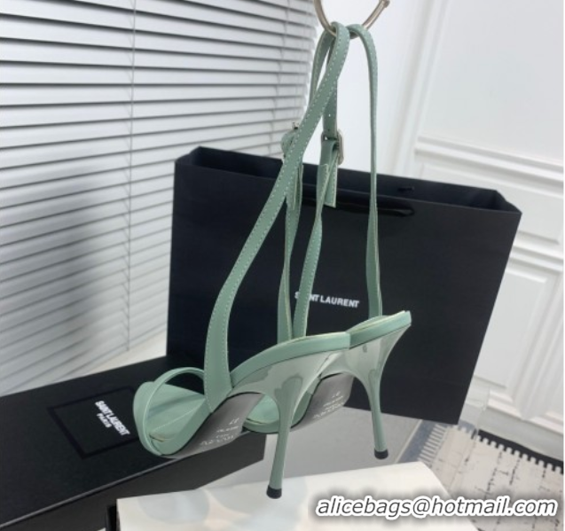 Charming Saint Laurent Silk High Heel Sandals 10.5cm with Ankle Strap Light Green 0604073