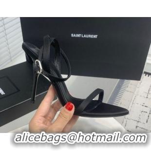Good Quality Saint Laurent Silk High Heel Sandals 10.5cm with Ankle Strap Black 50604074