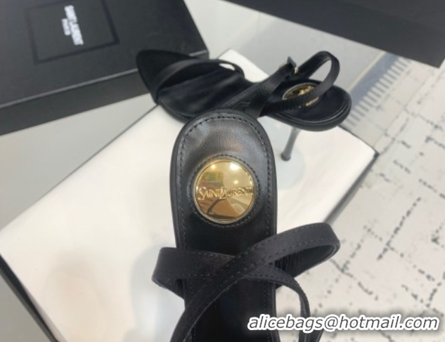 Good Quality Saint Laurent Silk High Heel Sandals 10.5cm with Ankle Strap Black 50604074