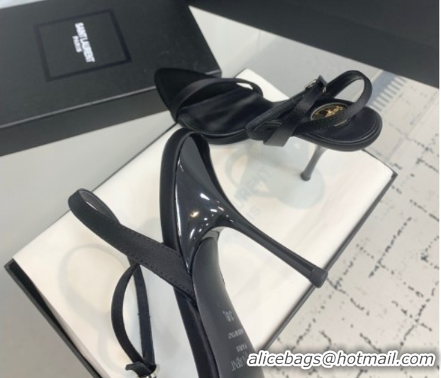 Good Quality Saint Laurent Silk High Heel Sandals 10.5cm with Ankle Strap Black 50604074