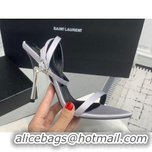 Hot Style Saint Laurent Silk High Heel Sandals 10.5cm with Ankle Strap Grey 50604075