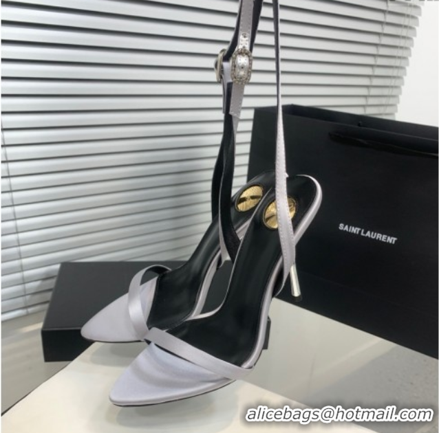 Hot Style Saint Laurent Silk High Heel Sandals 10.5cm with Ankle Strap Grey 50604075