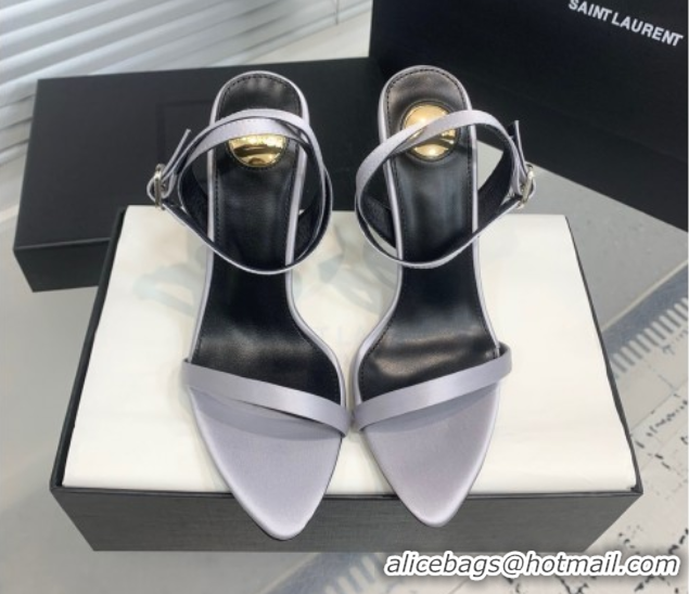 Hot Style Saint Laurent Silk High Heel Sandals 10.5cm with Ankle Strap Grey 50604075