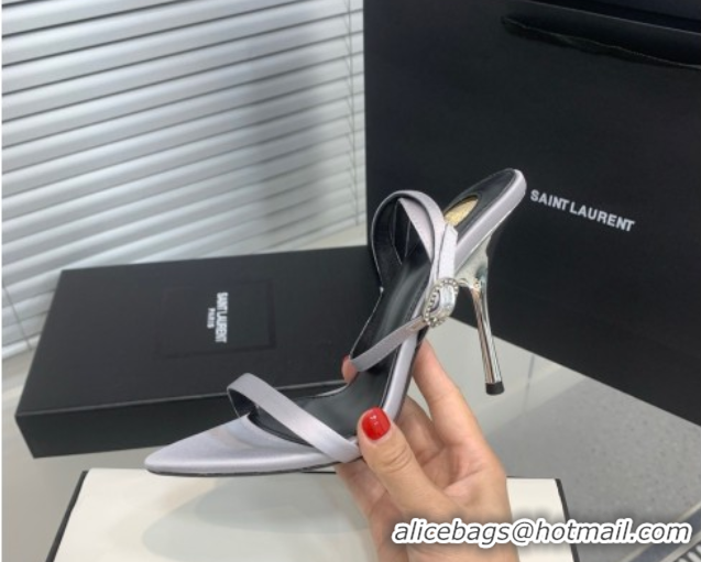 Hot Style Saint Laurent Silk High Heel Sandals 10.5cm with Ankle Strap Grey 50604075