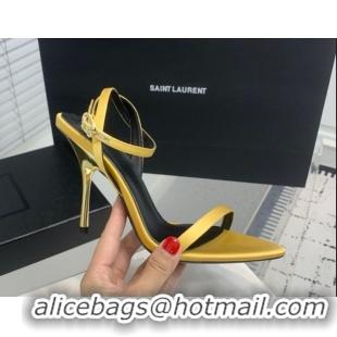 Unique Style Saint Laurent Silk High Heel Sandals 10.5cm with Ankle Strap Gold 50604076
