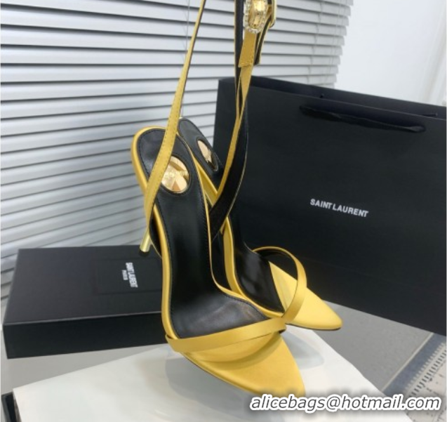 Unique Style Saint Laurent Silk High Heel Sandals 10.5cm with Ankle Strap Gold 50604076