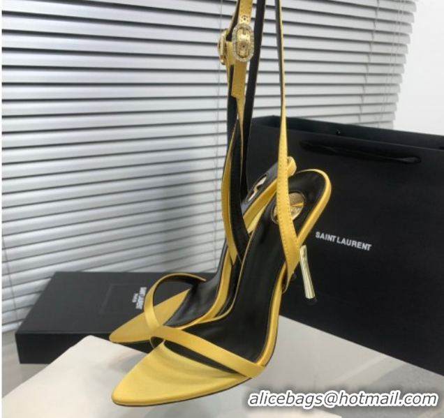 Unique Style Saint Laurent Silk High Heel Sandals 10.5cm with Ankle Strap Gold 50604076