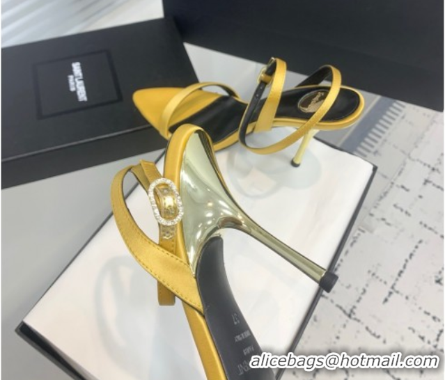 Unique Style Saint Laurent Silk High Heel Sandals 10.5cm with Ankle Strap Gold 50604076