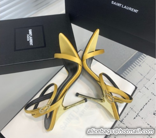 Unique Style Saint Laurent Silk High Heel Sandals 10.5cm with Ankle Strap Gold 50604076