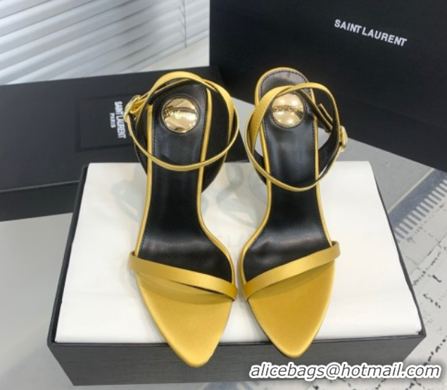 Unique Style Saint Laurent Silk High Heel Sandals 10.5cm with Ankle Strap Gold 50604076