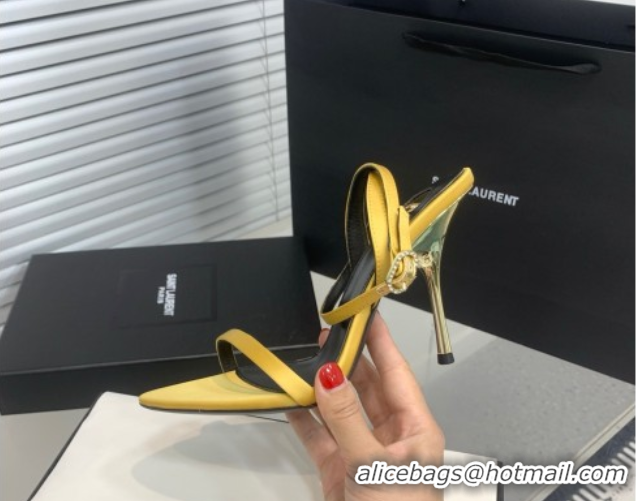 Unique Style Saint Laurent Silk High Heel Sandals 10.5cm with Ankle Strap Gold 50604076