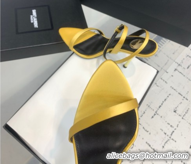 Unique Style Saint Laurent Silk High Heel Sandals 10.5cm with Ankle Strap Gold 50604076