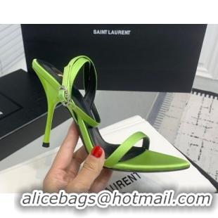 Shop Duplicate Saint Laurent Silk High Heel Sandals 10.5cm with Ankle Strap Green 50604077