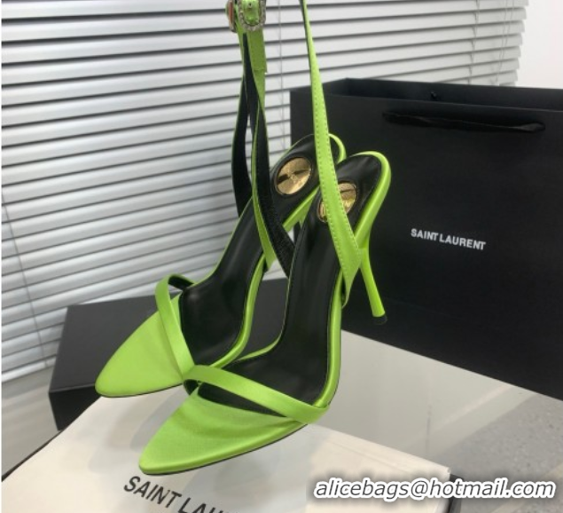 Shop Duplicate Saint Laurent Silk High Heel Sandals 10.5cm with Ankle Strap Green 50604077