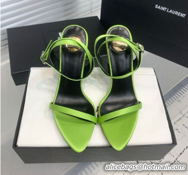 Shop Duplicate Saint Laurent Silk High Heel Sandals 10.5cm with Ankle Strap Green 50604077