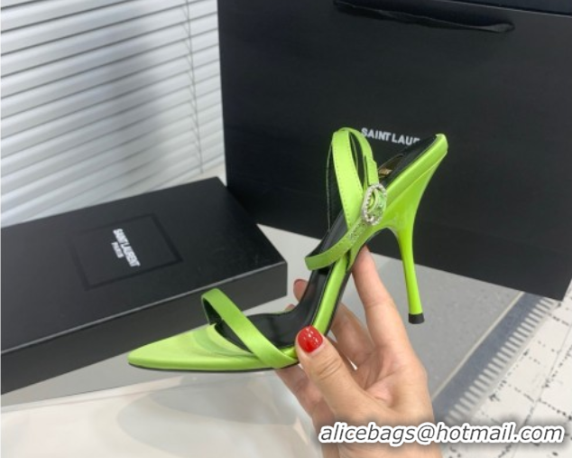 Shop Duplicate Saint Laurent Silk High Heel Sandals 10.5cm with Ankle Strap Green 50604077