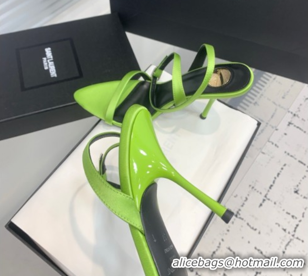Shop Duplicate Saint Laurent Silk High Heel Sandals 10.5cm with Ankle Strap Green 50604077