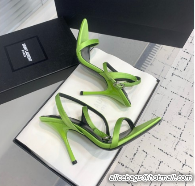 Shop Duplicate Saint Laurent Silk High Heel Sandals 10.5cm with Ankle Strap Green 50604077