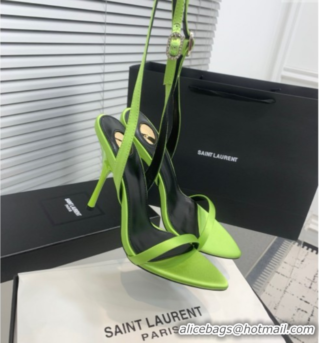 Shop Duplicate Saint Laurent Silk High Heel Sandals 10.5cm with Ankle Strap Green 50604077