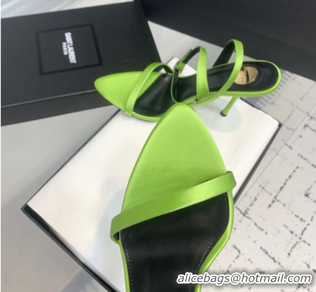 Shop Duplicate Saint Laurent Silk High Heel Sandals 10.5cm with Ankle Strap Green 50604077