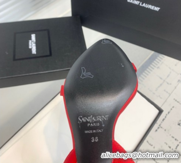 Best Product Saint Laurent Silk High Heel Sandals 10.5cm with Ankle Strap Red 50604078