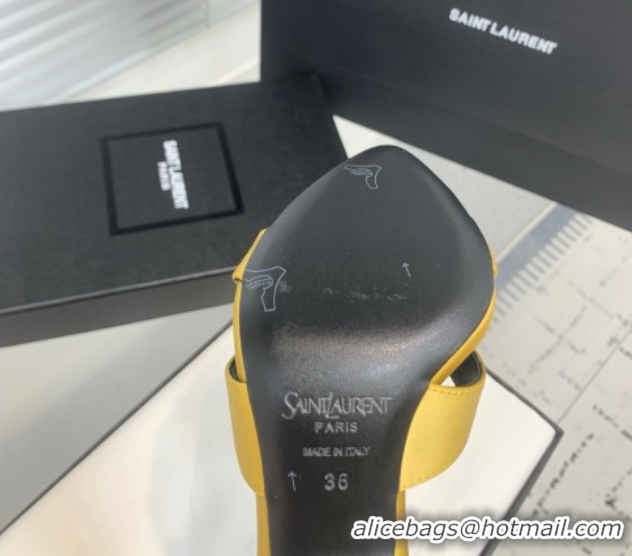 Low Price Saint Laurent Silk High Heel Slides Sandal 10.5cm with Bow Yellow 50604081
