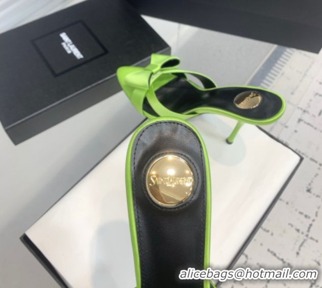 Top Design Saint Laurent Silk High Heel Slides Sandal 10.5cm with Bow Green 50604082