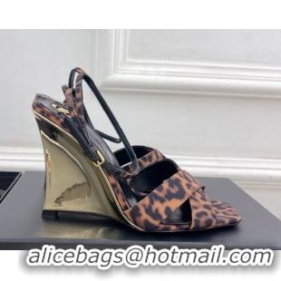 Best Grade Saint Laurent Lucienne Printed Fabric Wedge Sandals 10.5cm Brown 50604084