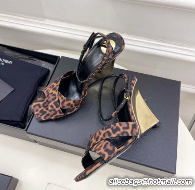 Best Grade Saint Laurent Lucienne Printed Fabric Wedge Sandals 10.5cm Brown 50604084