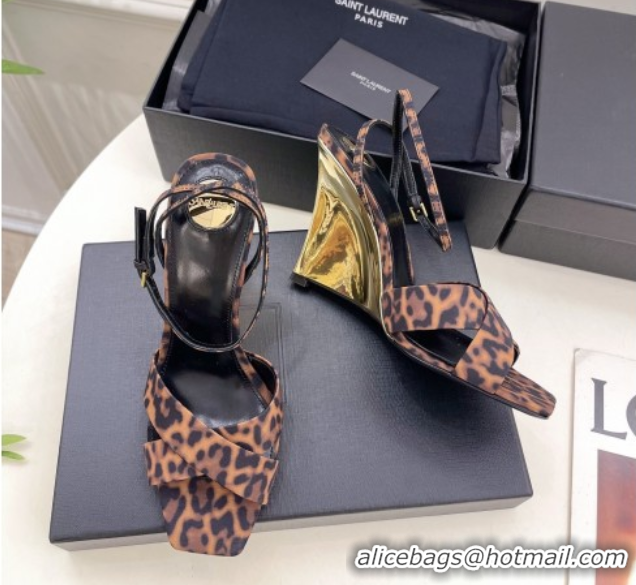 Best Grade Saint Laurent Lucienne Printed Fabric Wedge Sandals 10.5cm Brown 50604084