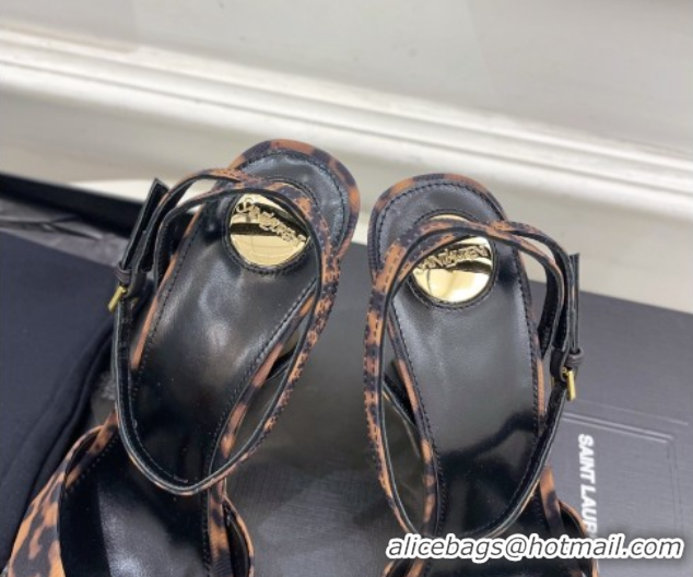 Best Grade Saint Laurent Lucienne Printed Fabric Wedge Sandals 10.5cm Brown 50604084