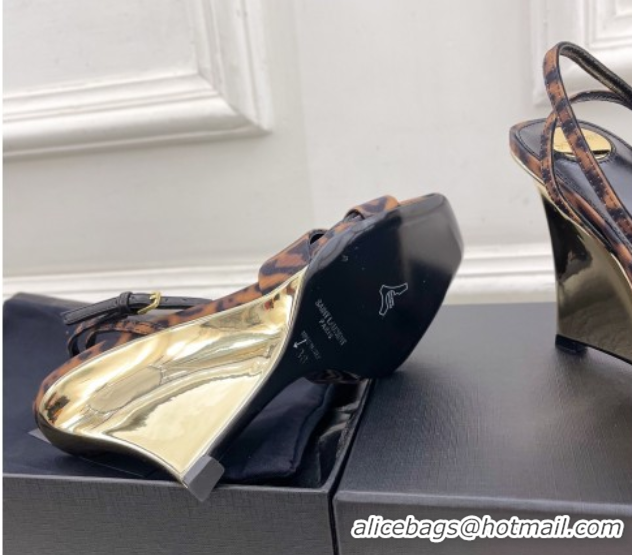 Best Grade Saint Laurent Lucienne Printed Fabric Wedge Sandals 10.5cm Brown 50604084