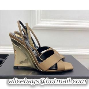 Big Discount Saint Laurent Lucienne Silk Wedge Sandals 10.5cm Khaki 50604085