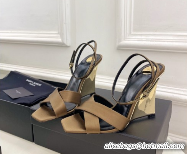 Big Discount Saint Laurent Lucienne Silk Wedge Sandals 10.5cm Khaki 50604085