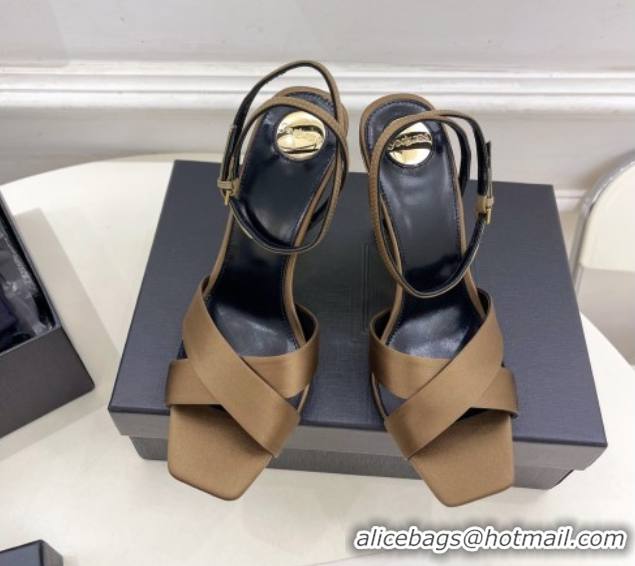 Big Discount Saint Laurent Lucienne Silk Wedge Sandals 10.5cm Khaki 50604085