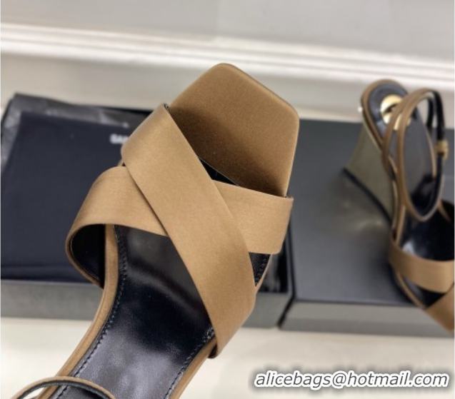 Big Discount Saint Laurent Lucienne Silk Wedge Sandals 10.5cm Khaki 50604085