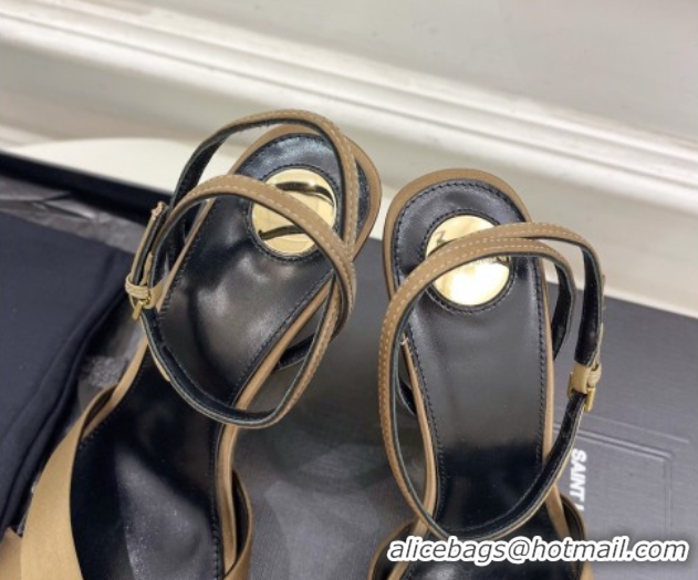Big Discount Saint Laurent Lucienne Silk Wedge Sandals 10.5cm Khaki 50604085