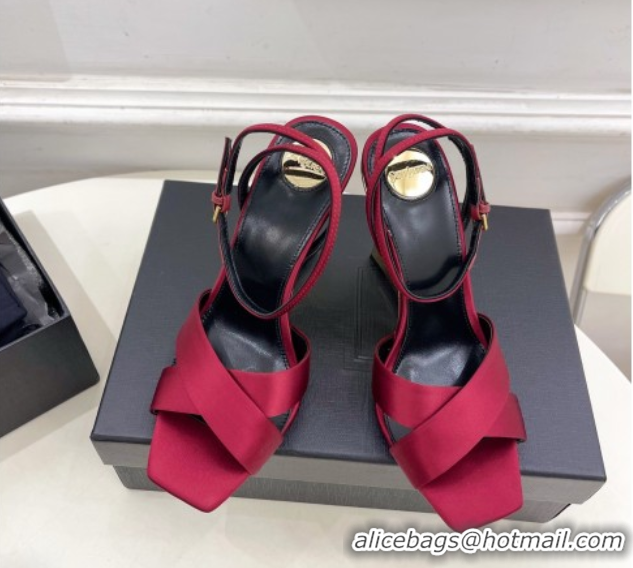 Pretty Style Saint Laurent Lucienne Silk Wedge Sandals 10.5cm Red 50604086